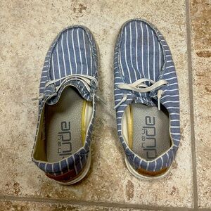 Hey Dude Light Blue and White Striped  Size 9 Shoes